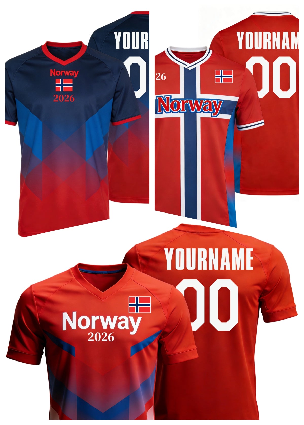 Custom Norway Soccer Jersey – Personalized Name & Number Football Shirt:2026 Cup Kids Youths Mens Womens Fans