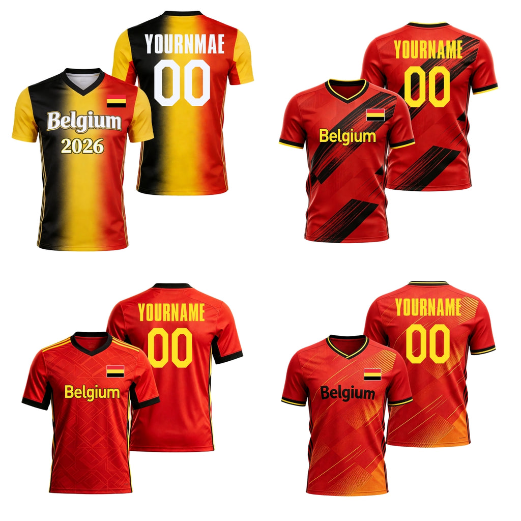 Custom Belgium Soccer Jersey – Personalized Name & Number Football Shirt:2026 Cup Kids Youths Mens Womens Fans