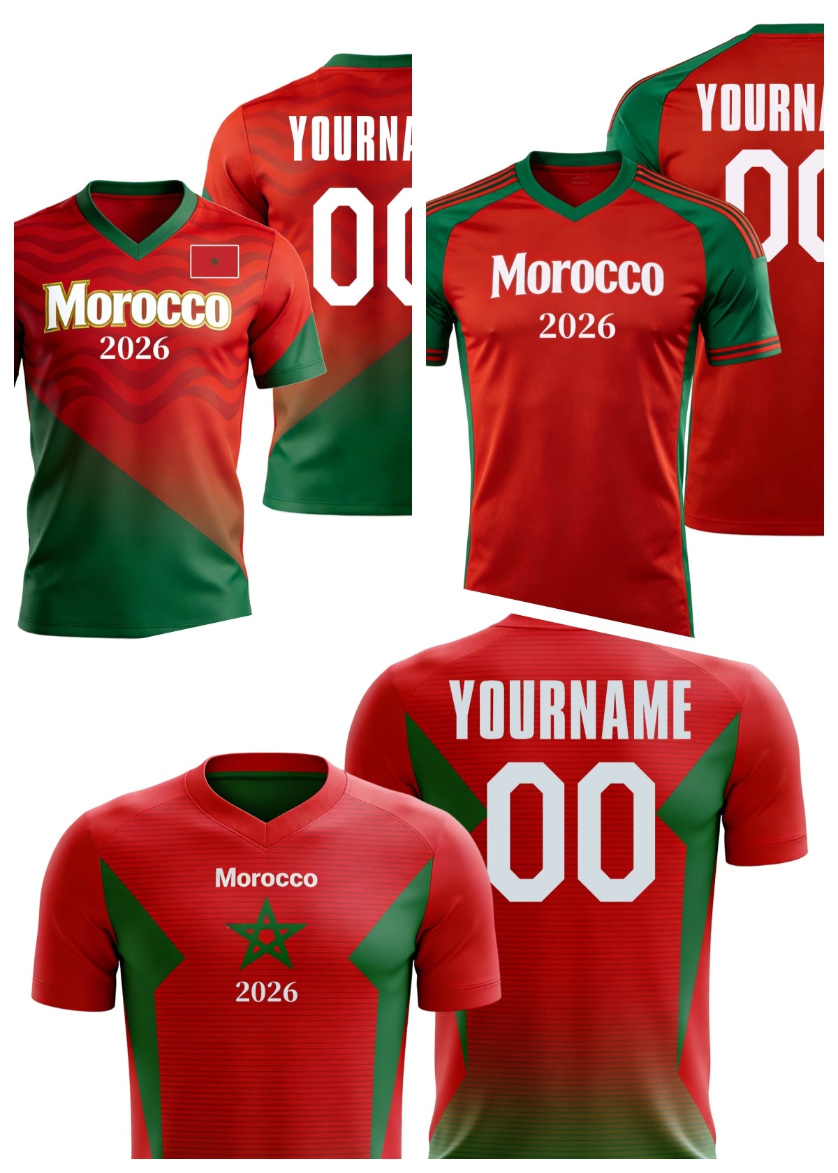 Custom Morocco Soccer Jersey – Personalized Name & Number Football Shirt:2026 Cup Kids Youths Mens Womens Fans
