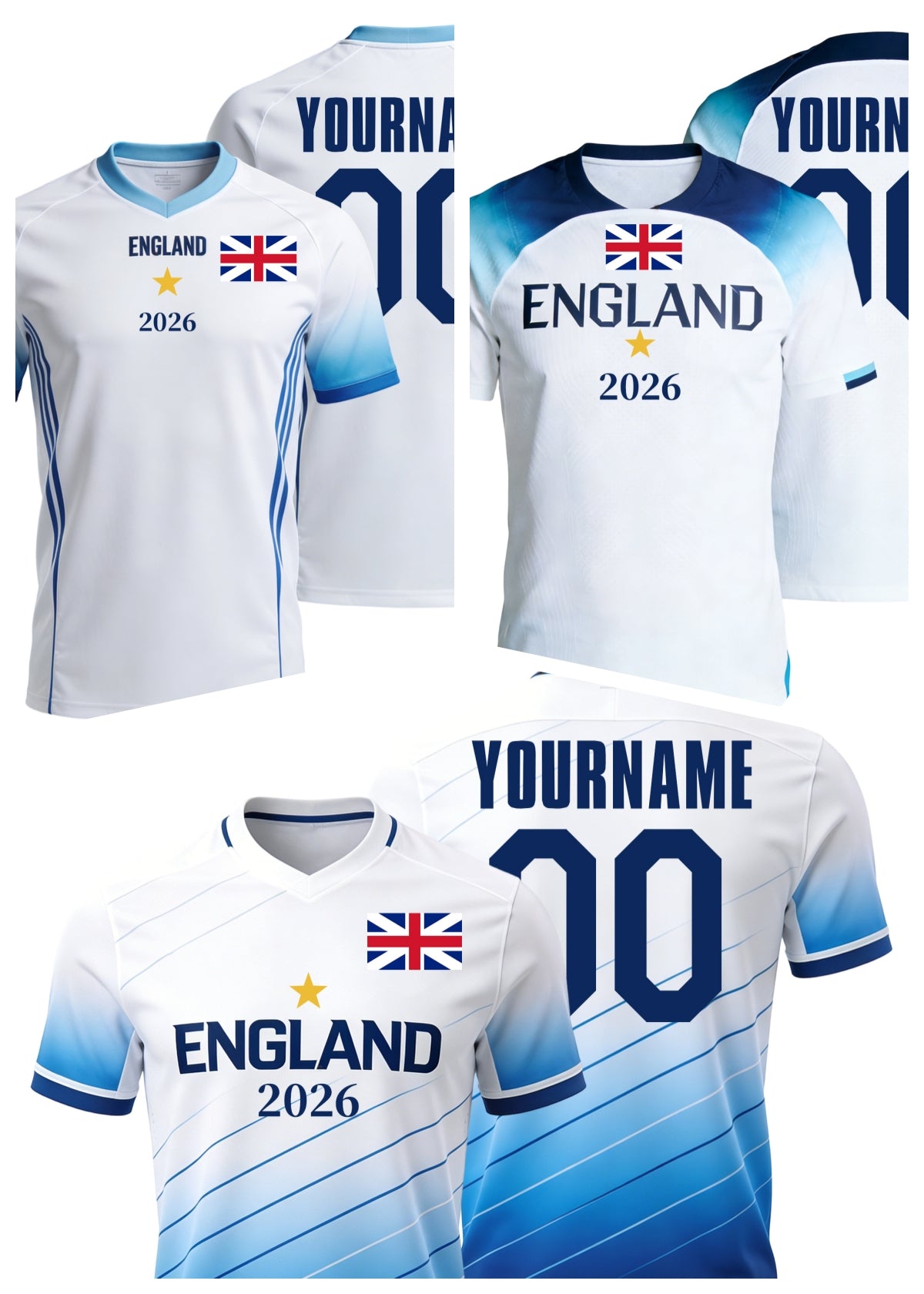 Custom England Soccer Jersey – Personalized Name & Number Football Shirt:2026 Cup Kids Youths Mens Womens Fans