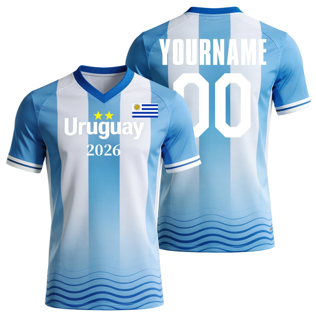 Custom Uruguay Soccer Jersey – Personalized Name & Number Football Shirt:2026 Cup Kids Youths Mens Womens Fans