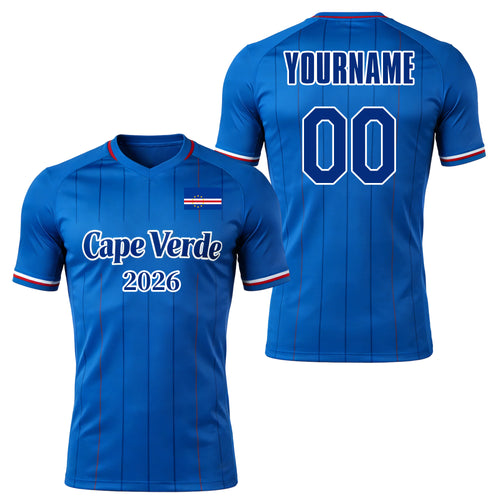 Custom Cape Verde Soccer Jersey – Personalized Name & Number Football Shirt:2026 Cup Kids Youths Mens Womens Fans