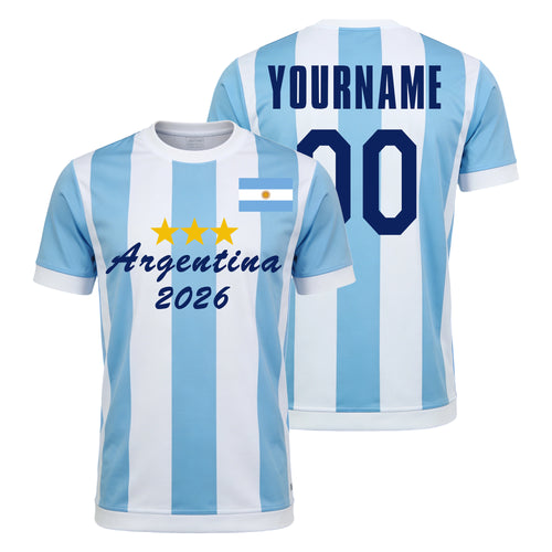 Custom Argentina Soccer Jersey – Personalized Name & Number Football Shirt:2026 Cup Kids Youths Mens Womens Fans