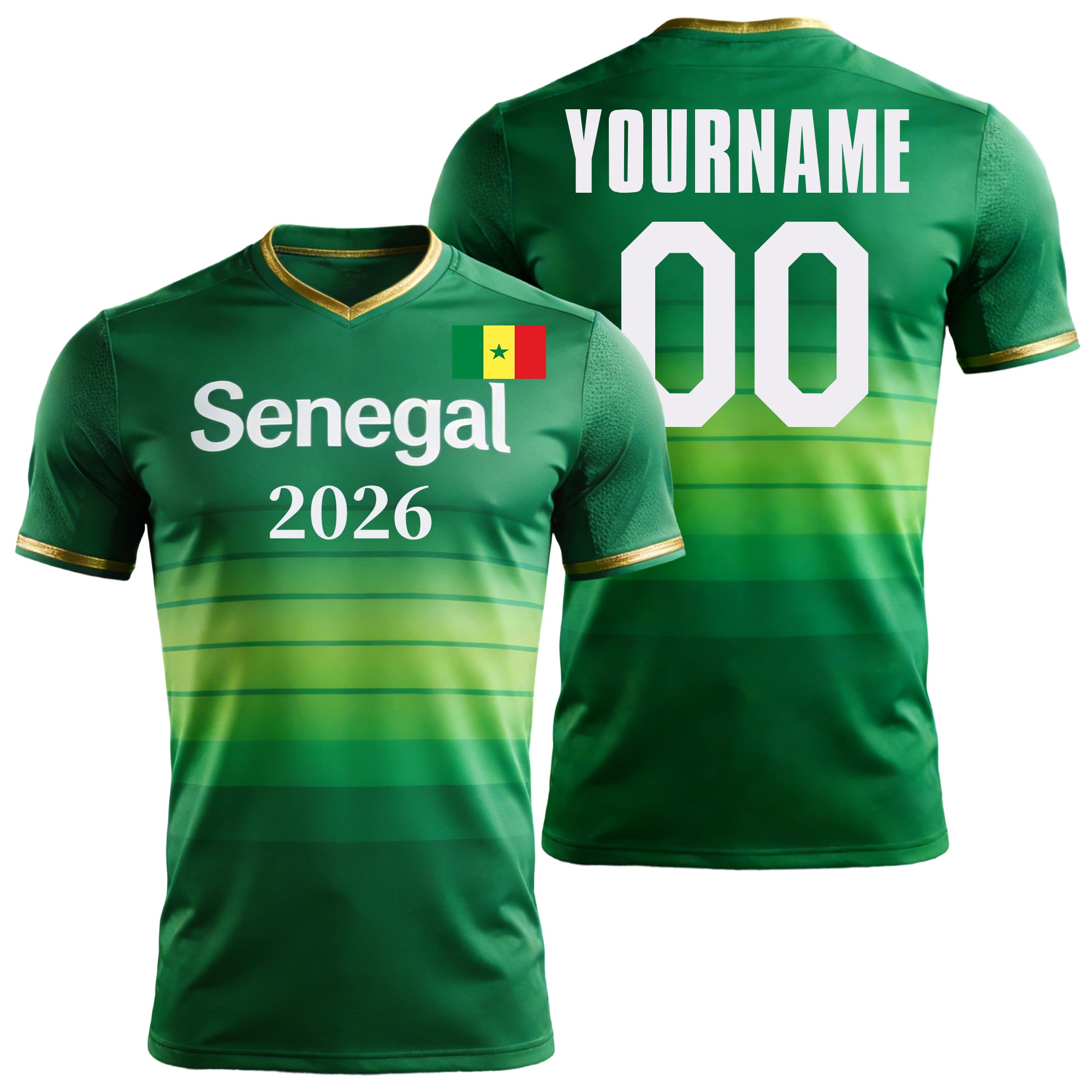 Custom Senegal Soccer Jersey – Personalized Name & Number Football Shirt:2026 Cup Kids Youths Mens Womens Fans