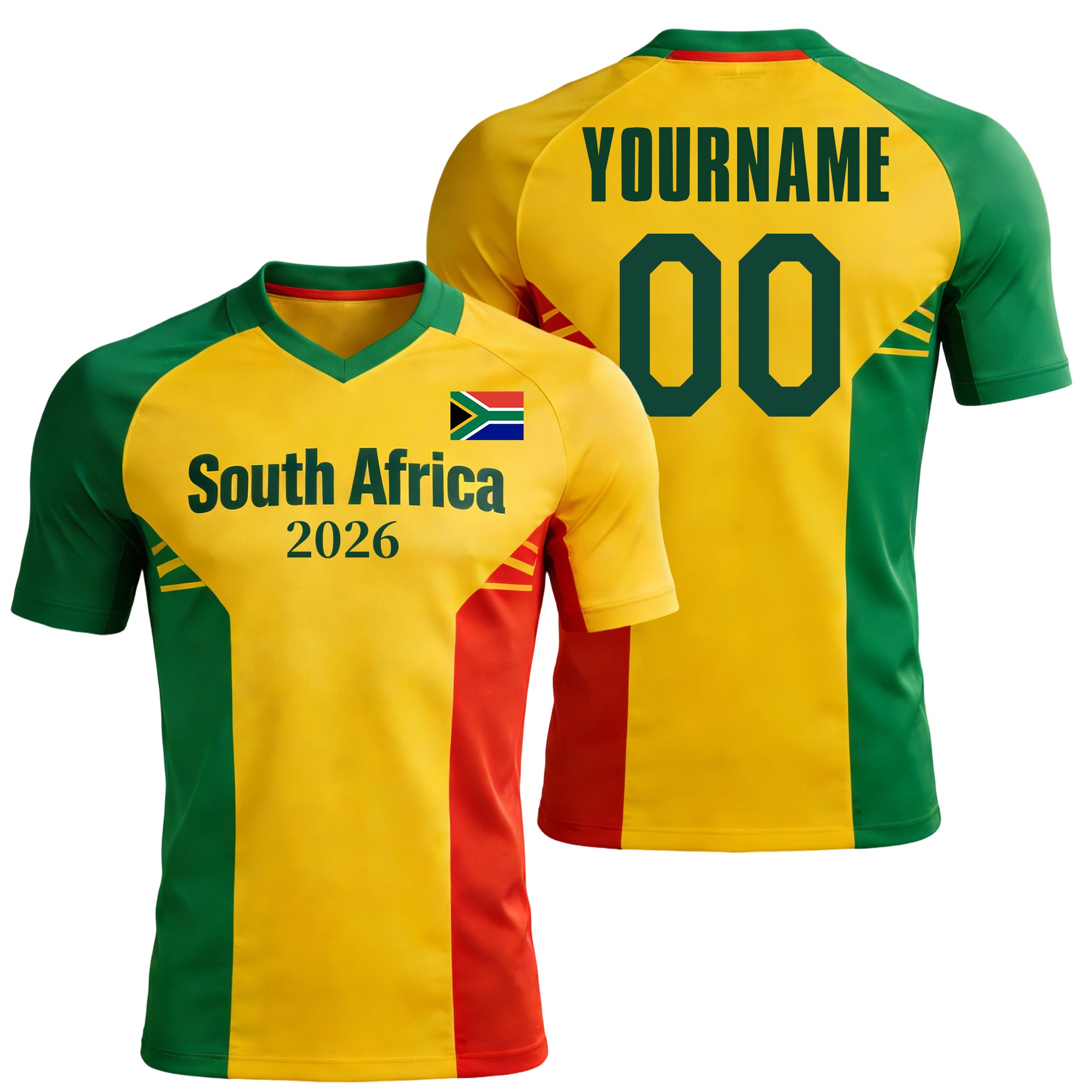 Custom South Africa Soccer Jersey – Personalized Name & Number Football Shirt:2026 Cup Kids Youths Mens Womens Fans