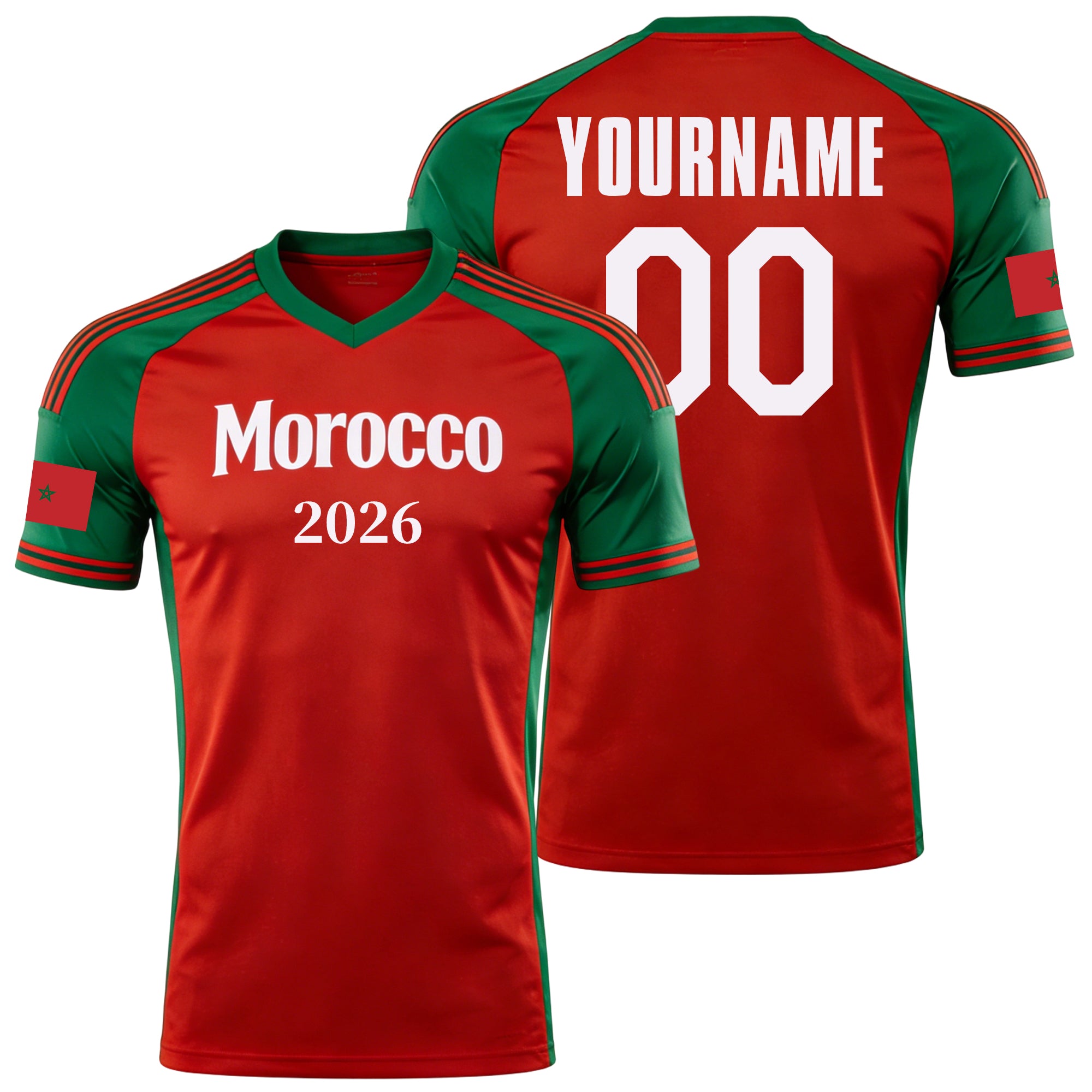 Custom Morocco Soccer Jersey – Personalized Name & Number Football Shirt:2026 Cup Kids Youths Mens Womens Fans