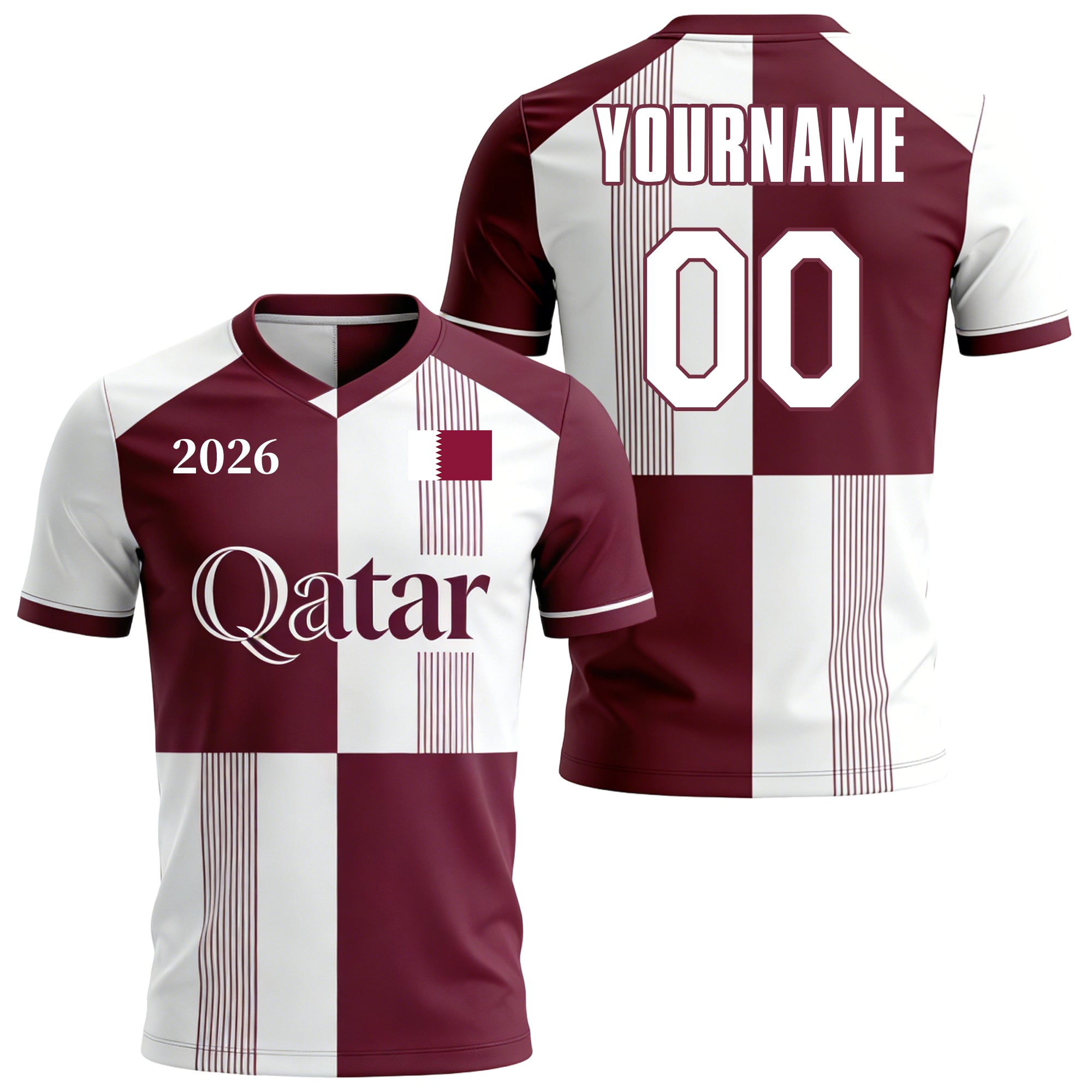 Custom Qatar Soccer Jersey – Personalized Name & Number Football Shirt:2026 Cup Kids Youths Mens Womens Fans