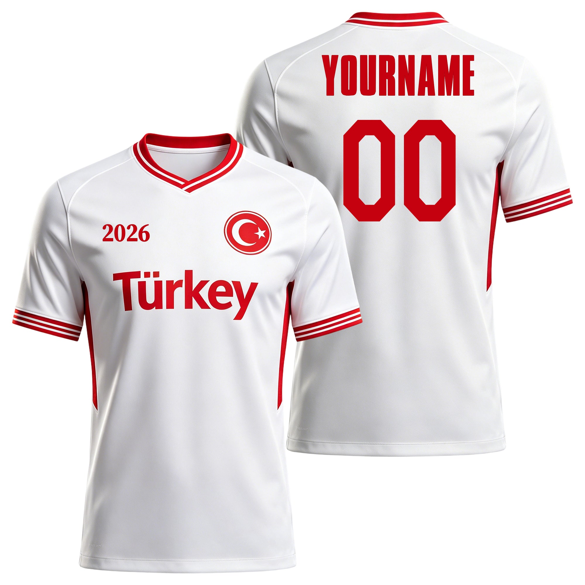 Custom Türkiye Soccer Jersey – Personalized Name & Number Football Shirt:2026 Cup Kids Youths Mens Womens Fans