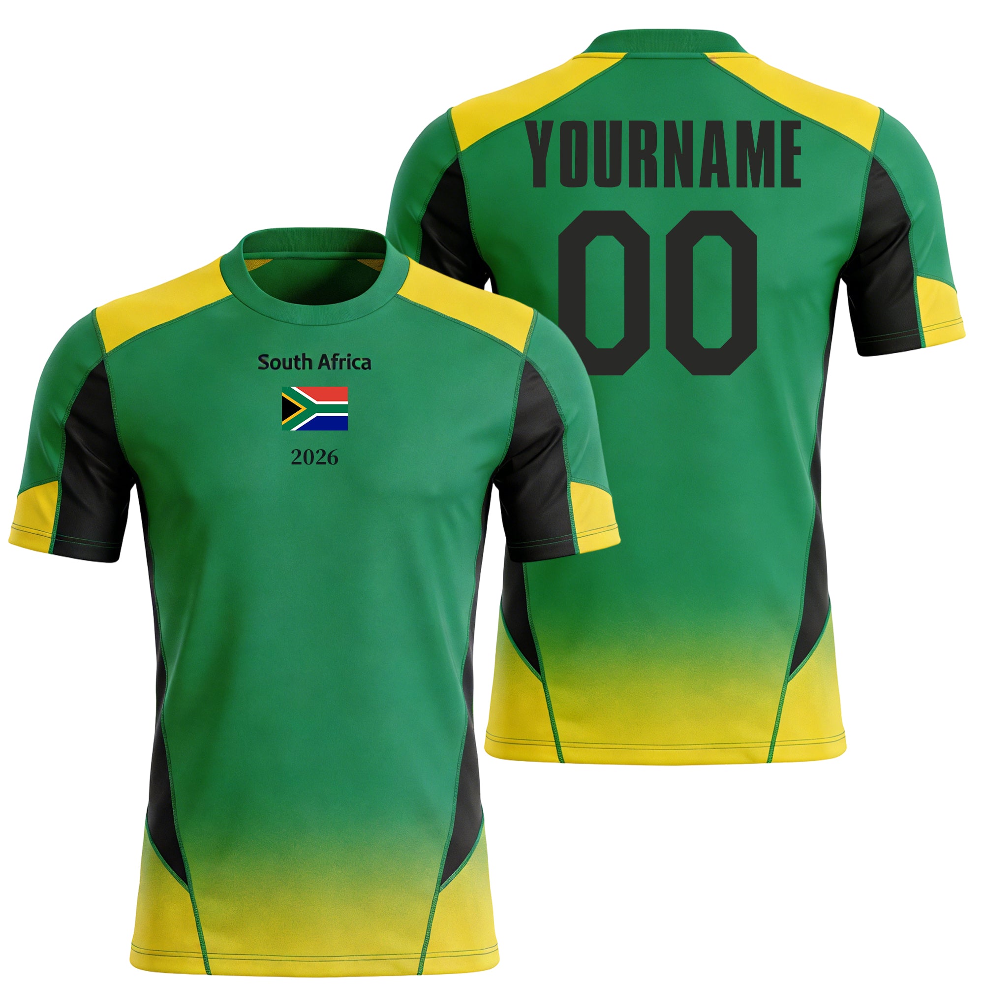 Custom South Africa Soccer Jersey – Personalized Name & Number Football Shirt:2026 Cup Kids Youths Mens Womens Fans