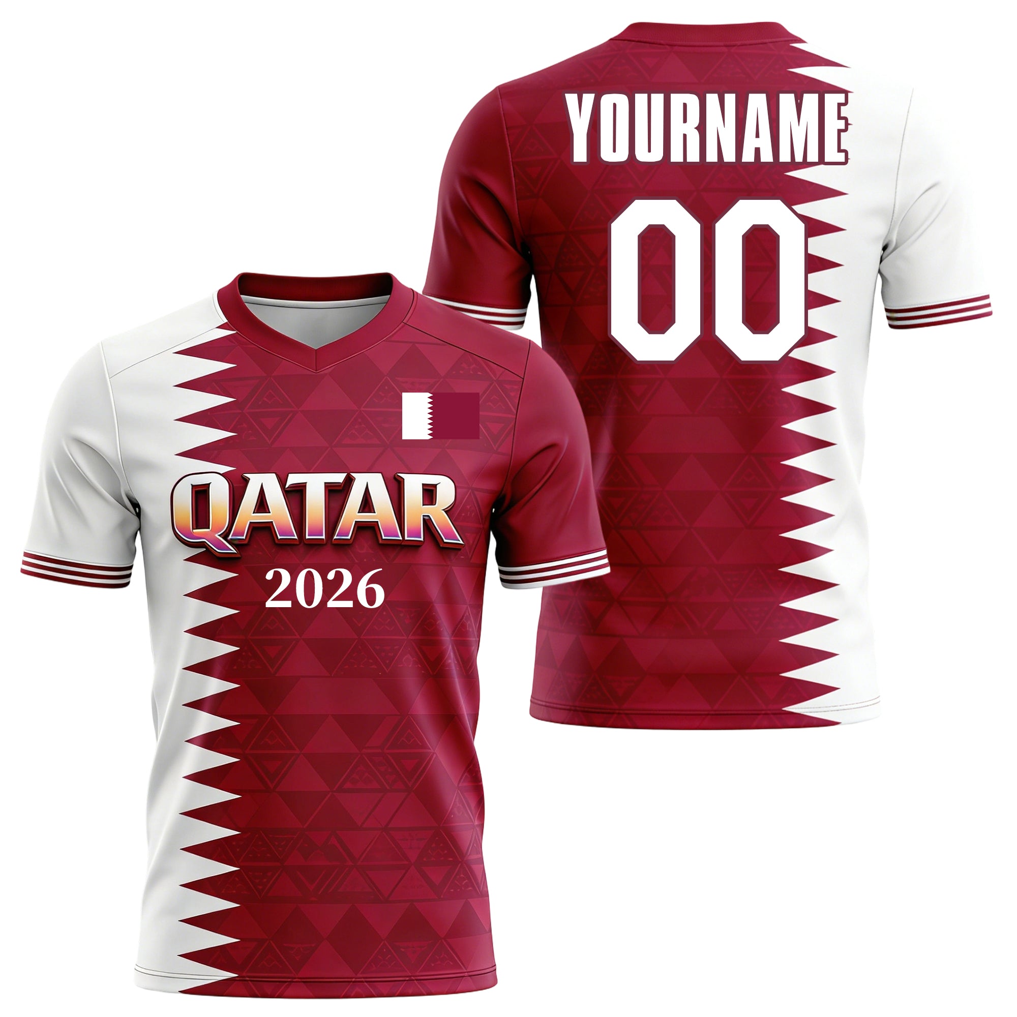 Custom Qatar Soccer Jersey – Personalized Name & Number Football Shirt:2026 Cup Kids Youths Mens Womens Fans