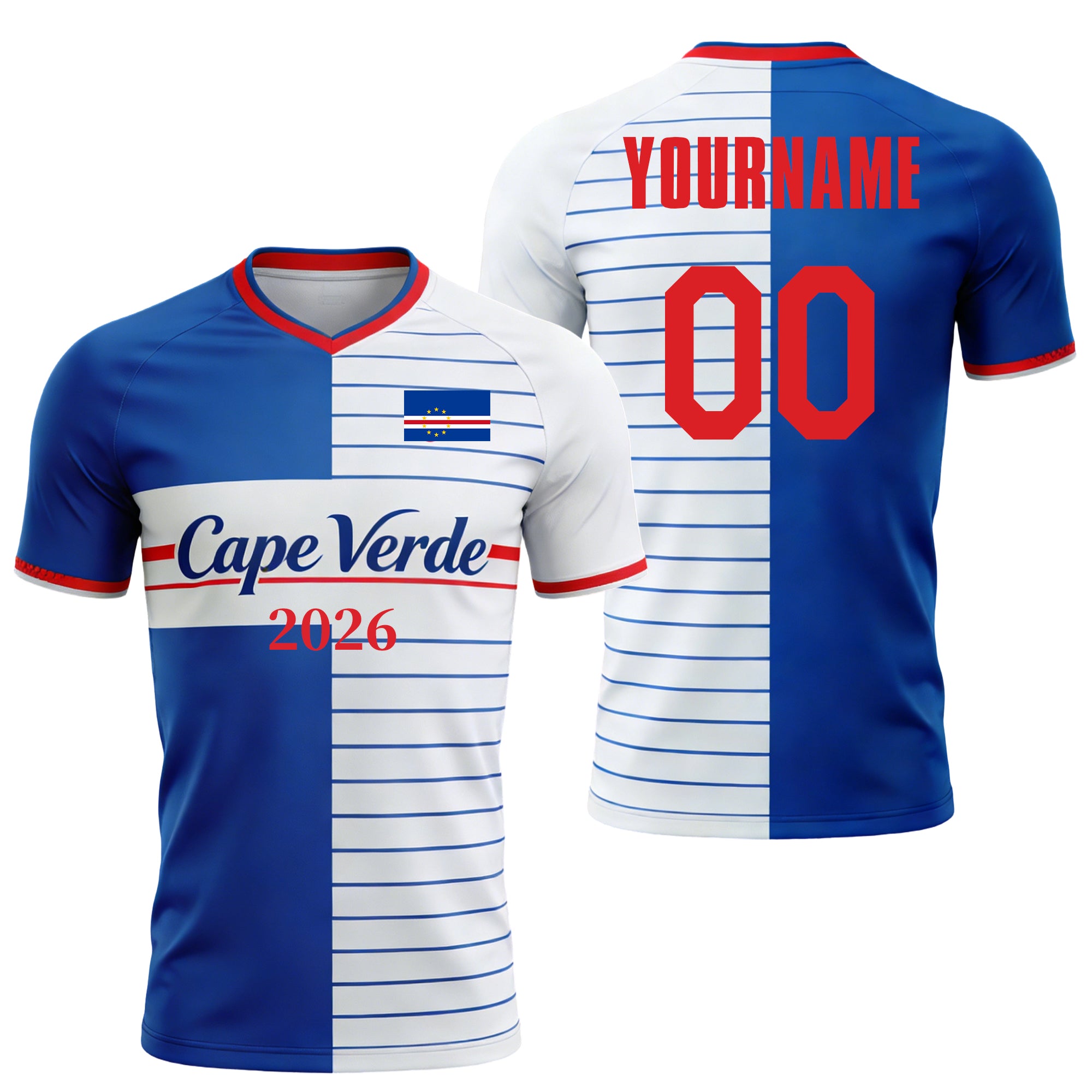 Custom Cape Verde Soccer Jersey – Personalized Name & Number Football Shirt:2026 Cup Kids Youths Mens Womens Fans
