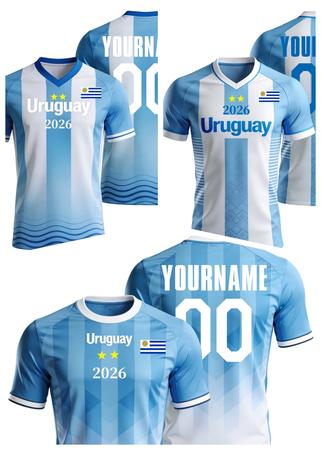 Custom Uruguay Soccer Jersey – Personalized Name & Number Football Shirt:2026 Cup Kids Youths Mens Womens Fans