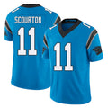 Carolina #11 Scourton Player Football V Neck Short Sleeve Blue Jersey Nic For Men Youth Women Gift