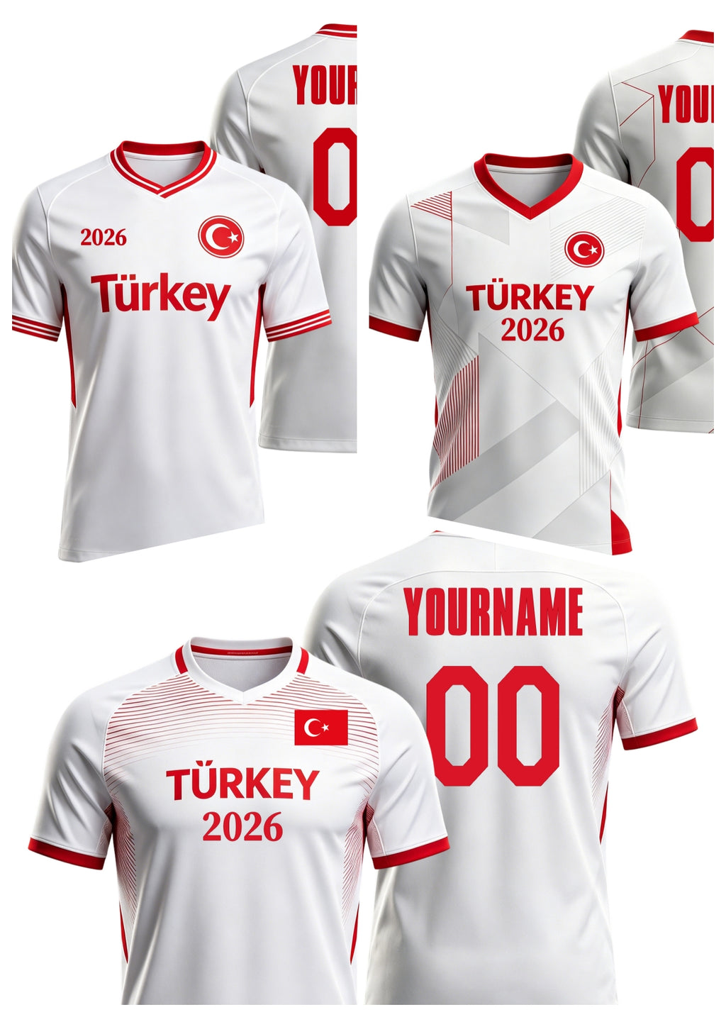 Custom Türkiye Soccer Jersey – Personalized Name & Number Football Shirt:2026 Cup Kids Youths Mens Womens Fans