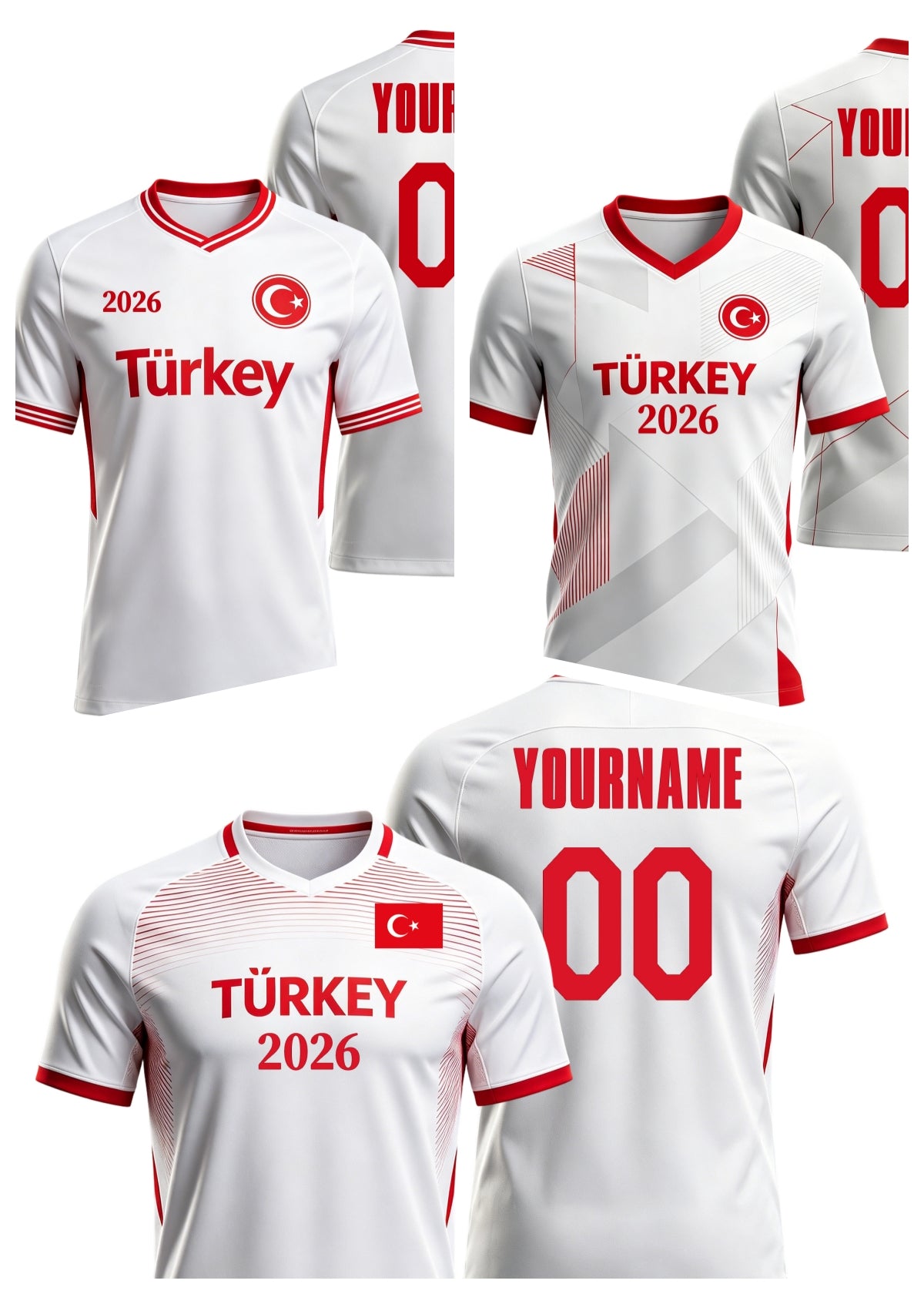 Custom Türkiye Soccer Jersey – Personalized Name & Number Football Shirt:2026 Cup Kids Youths Mens Womens Fans