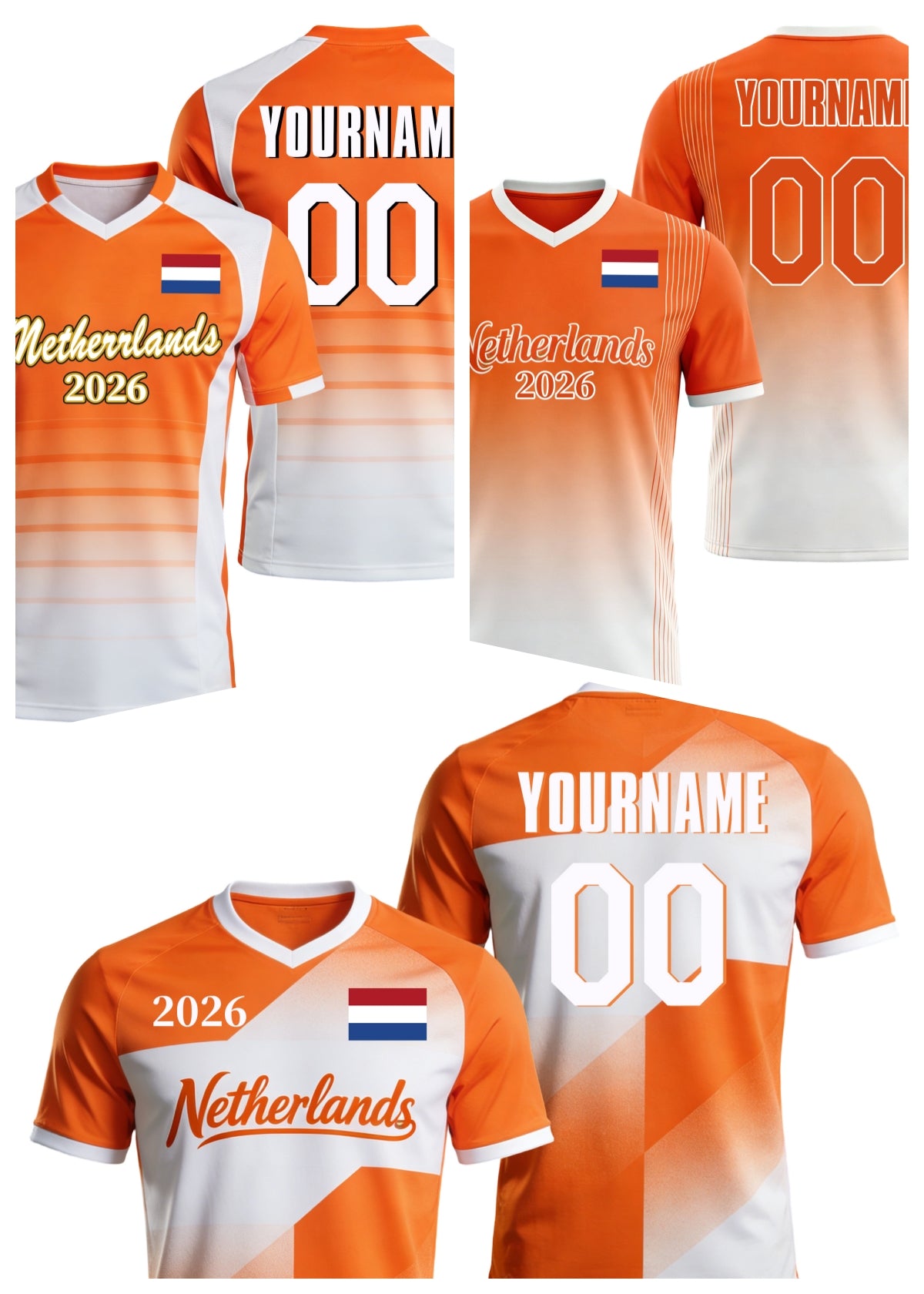 Custom Netherlands Soccer Jersey – Personalized Name & Number Football Shirt:2026 Cup Kids Youths Mens Womens Fans