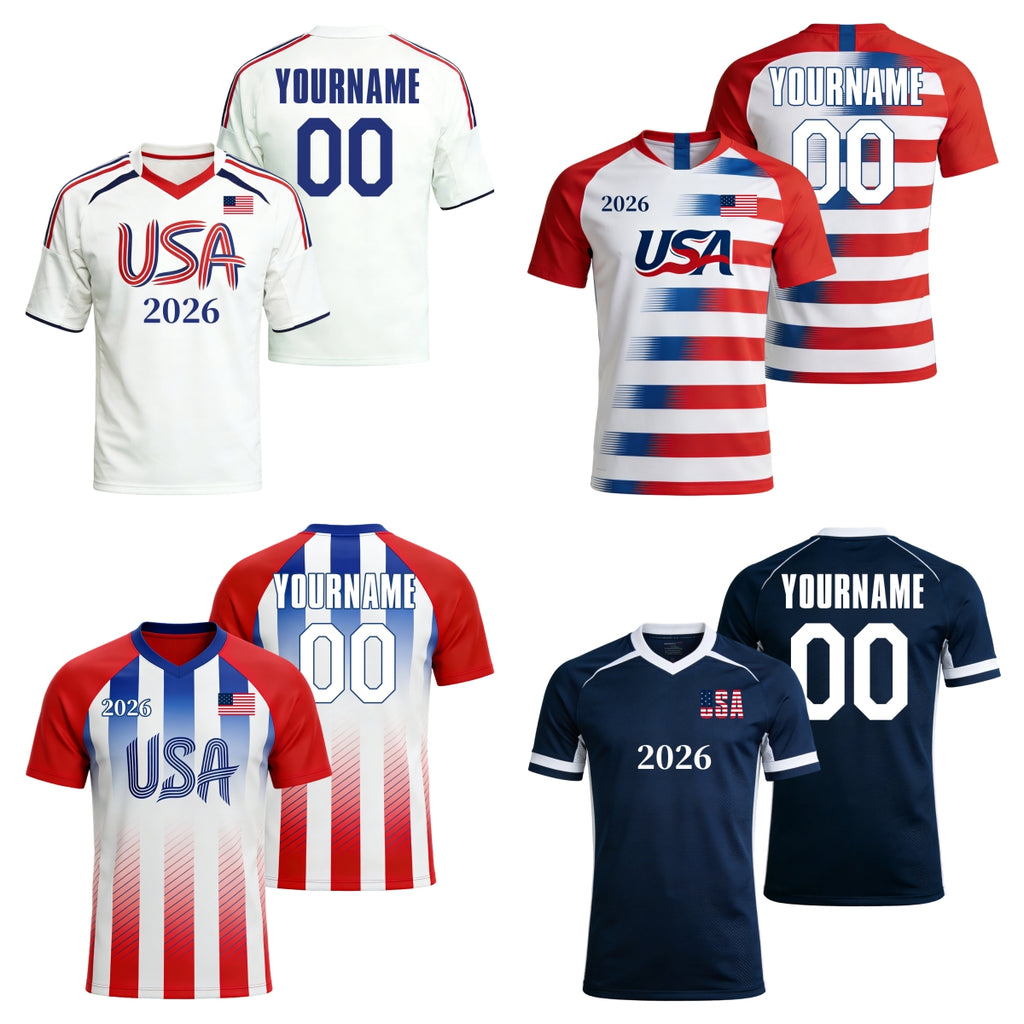Custom USA Soccer Jersey – Personalized Name & Number Football Shirt:2026 Cup Kids Youths Mens Womens Fans