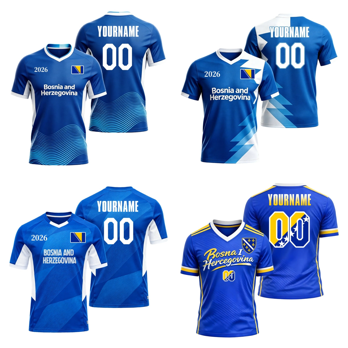 Custom Bosnia and Herzegovina Soccer Jersey – Personalized Name & Number Football Shirt:2026 Cup Kids Youths Mens Womens Fans