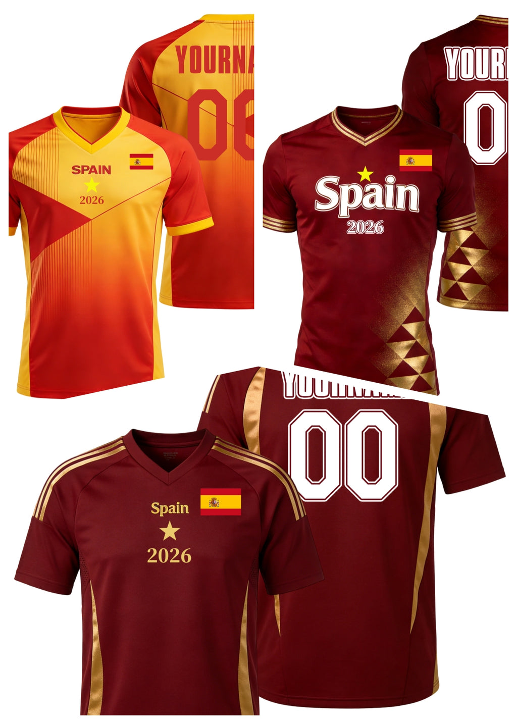 Custom Spain Soccer Jersey – Personalized Name & Number Football Shirt:2026 Cup Kids Youths Mens Womens Fans