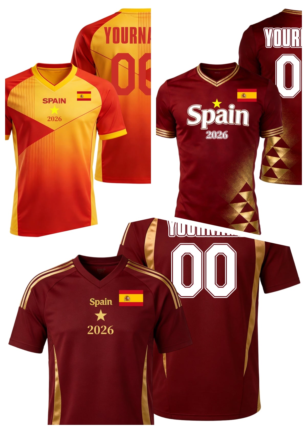 Custom Spain Soccer Jersey – Personalized Name & Number Football Shirt:2026 Cup Kids Youths Mens Womens Fans