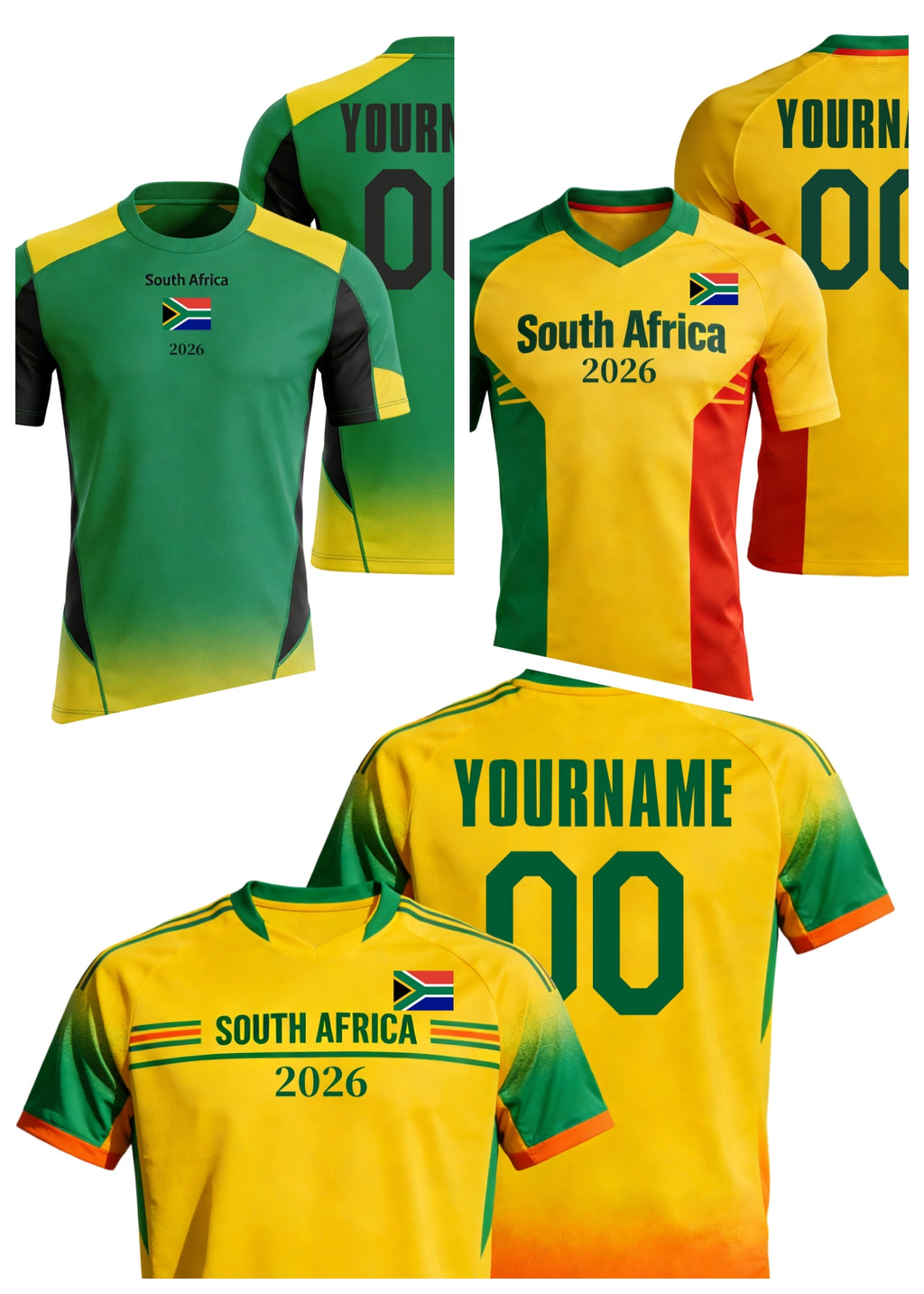 Custom South Africa Soccer Jersey – Personalized Name & Number Football Shirt:2026 Cup Kids Youths Mens Womens Fans
