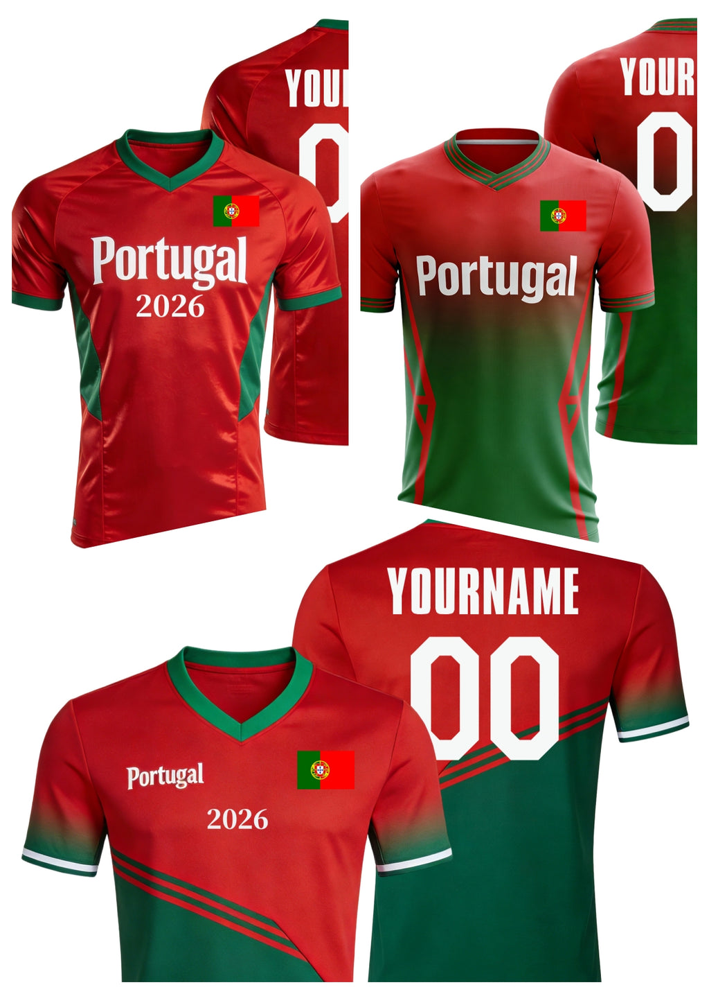 Custom Portugal Soccer Jersey – Personalized Name & Number Football Shirt:2026 Cup Kids Youths Mens Womens Fans