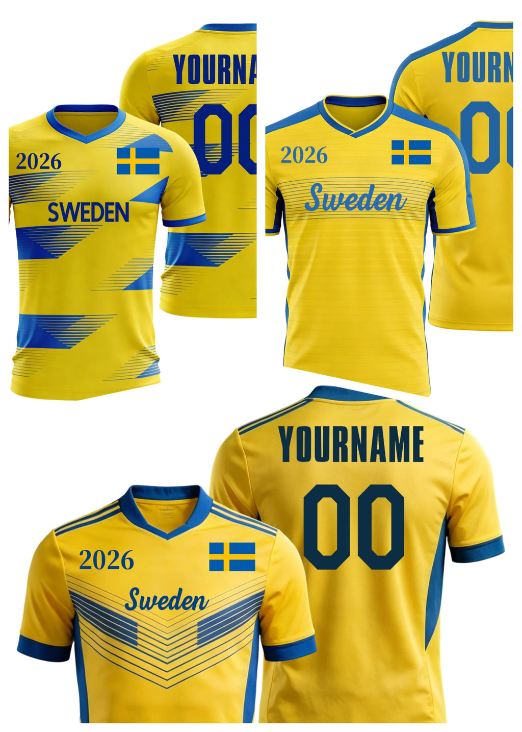 Custom Sweden Soccer Jersey – Personalized Name & Number Football Shirt:2026 Cup Kids Youths Mens Womens Fans