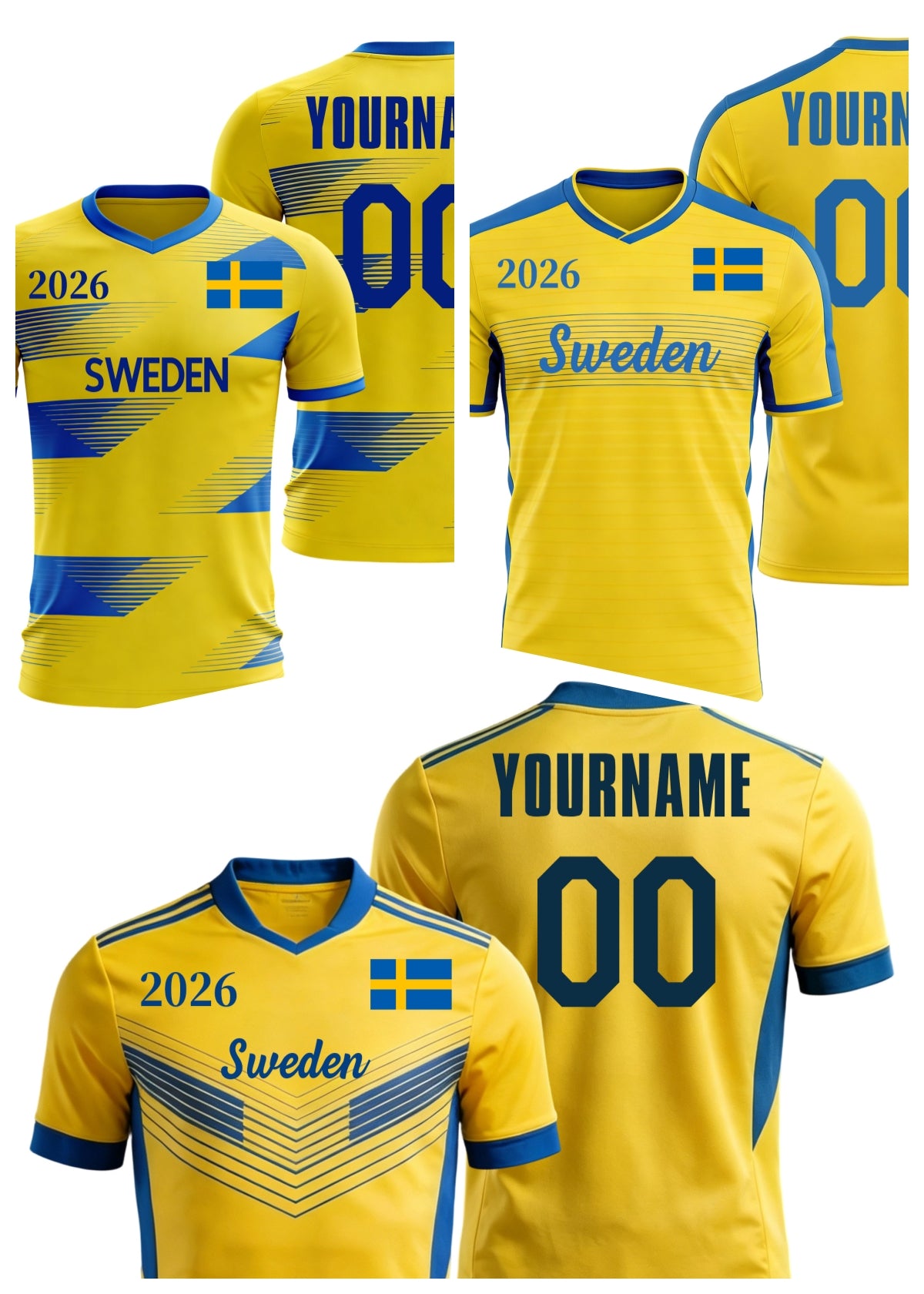 Custom Sweden Soccer Jersey – Personalized Name & Number Football Shirt:2026 Cup Kids Youths Mens Womens Fans