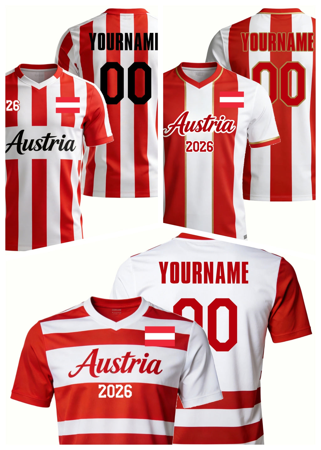 Custom Austria Soccer Jersey – Personalized Name & Number Football Shirt:2026 Cup Kids Youths Mens Womens Fans