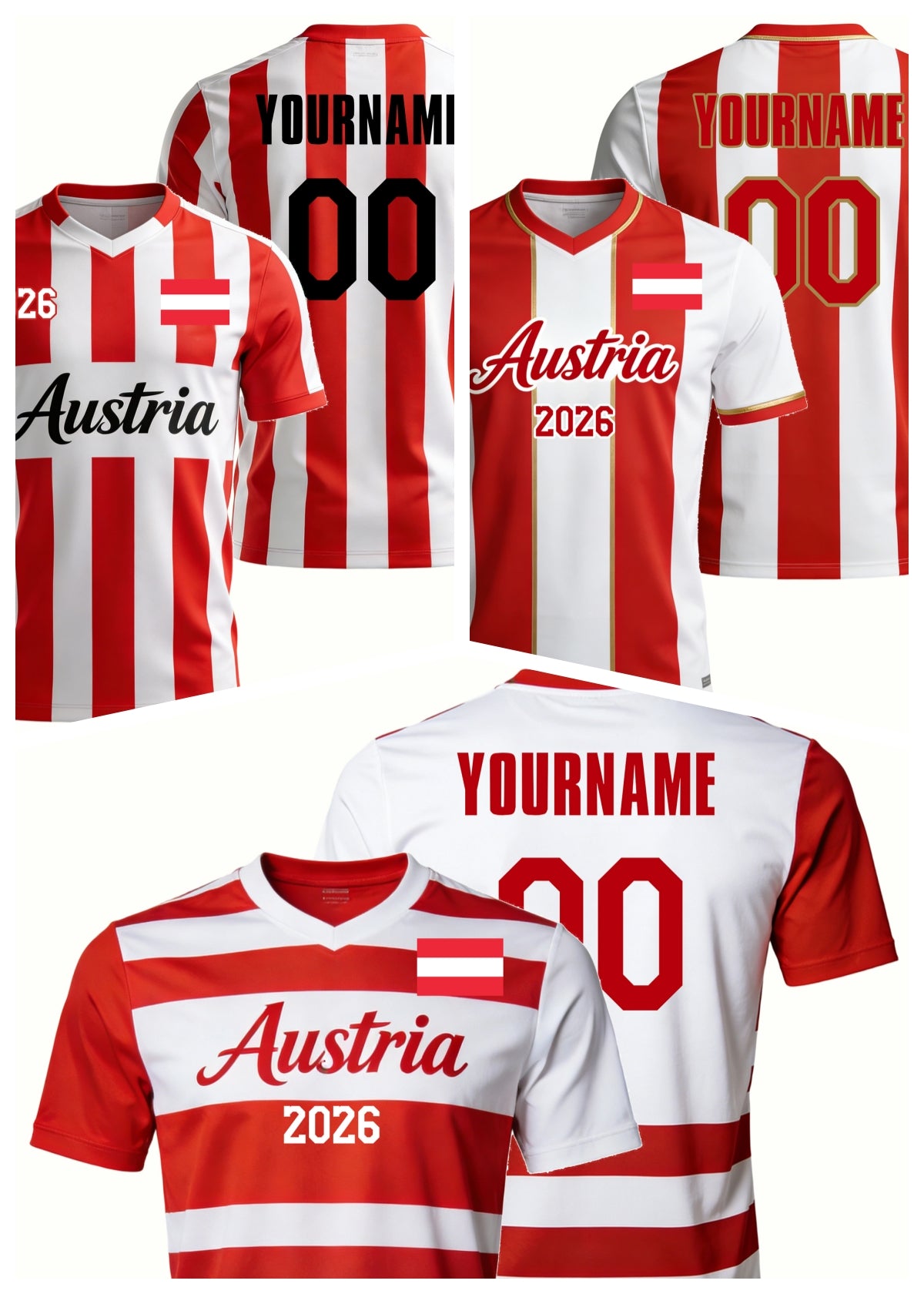 Custom Austria Soccer Jersey – Personalized Name & Number Football Shirt:2026 Cup Kids Youths Mens Womens Fans
