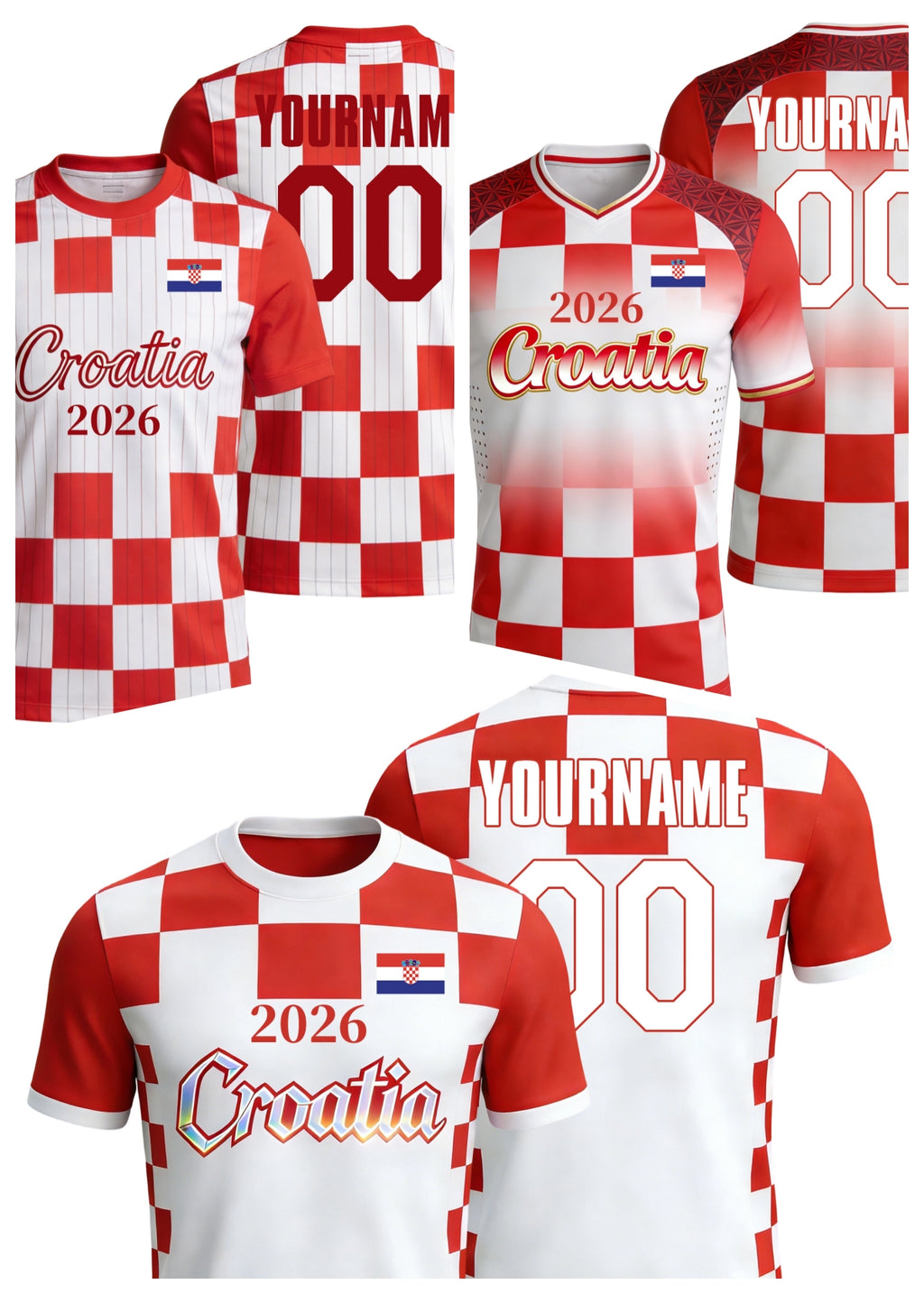 Custom Croatia Soccer Jersey – Personalized Name & Number Football Shirt:2026 Cup Kids Youths Mens Womens Fans