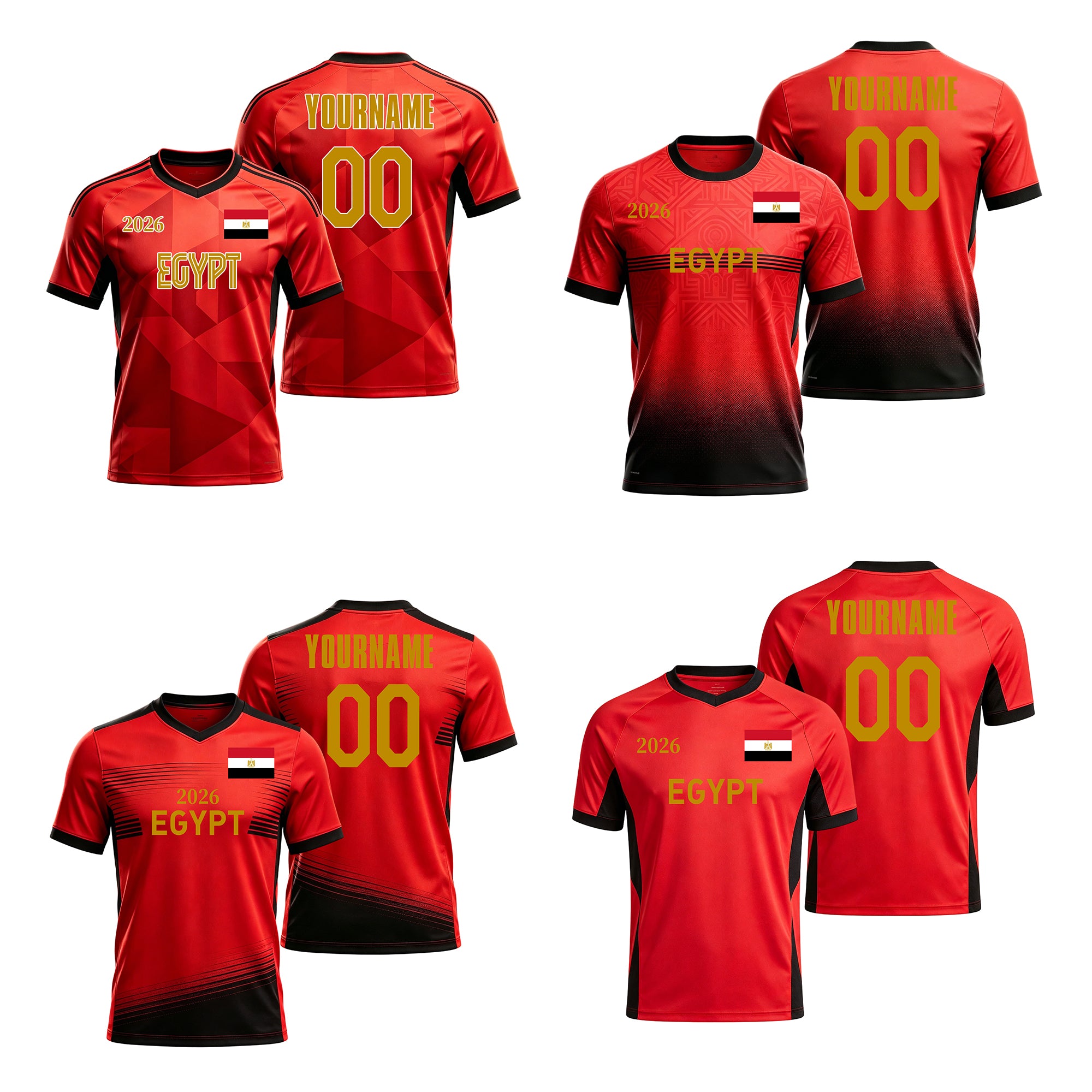 Custom Egypt Soccer Jersey – Personalized Name & Number Football Shirt:2026 Cup Kids Youths Mens Womens Fans