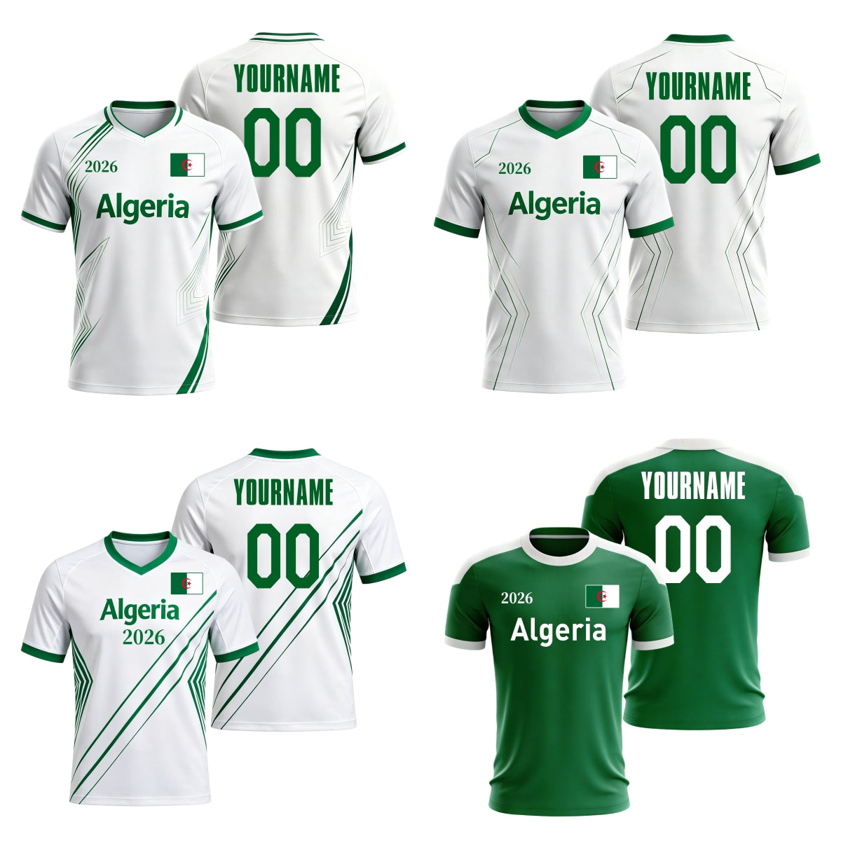 Custom Algeria Soccer Jersey – Personalized Name & Number Football Shirt:2026 Cup Kids Youths Mens Womens Fans