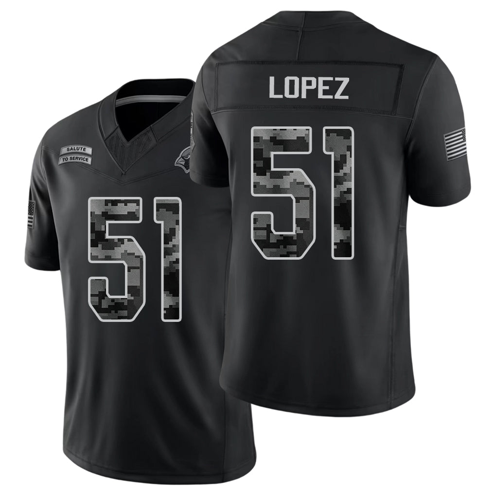 Arizona #51 Lopez Player Football V Neck Short Sleeve Black Jersey Roy For Men Youth Women Gift