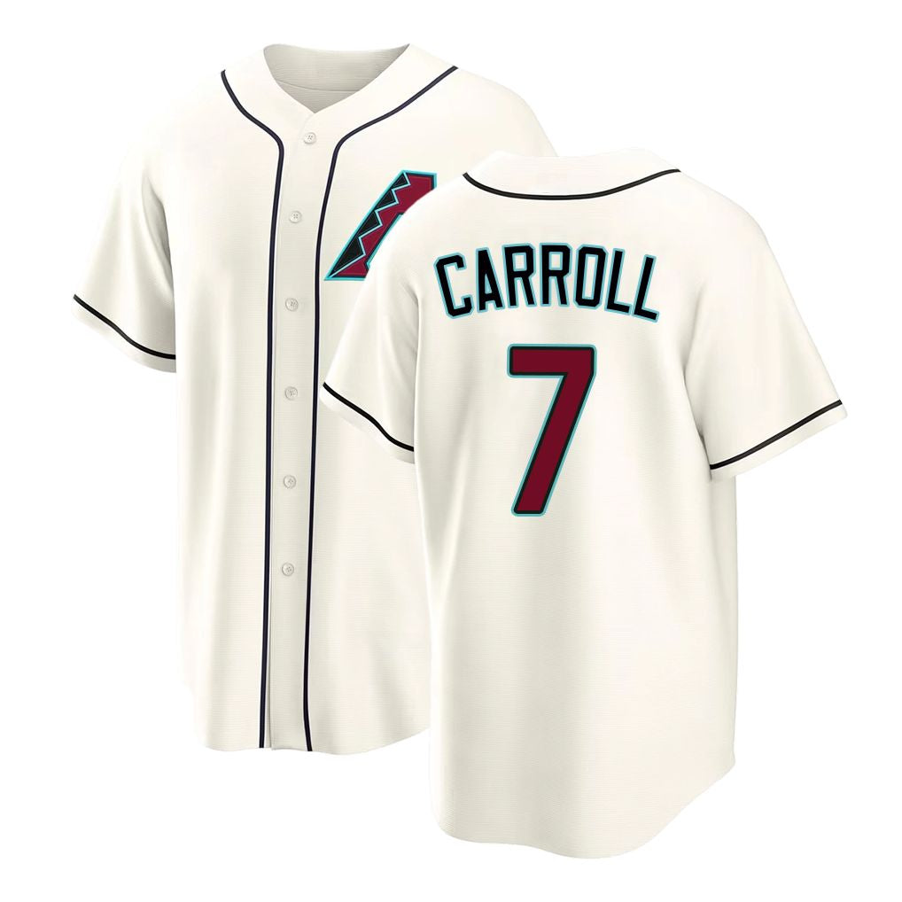 Arizona #7 Carroll Player Baseball Short Sleeve Cream Jersey Corbin For Men Women Youth Gift