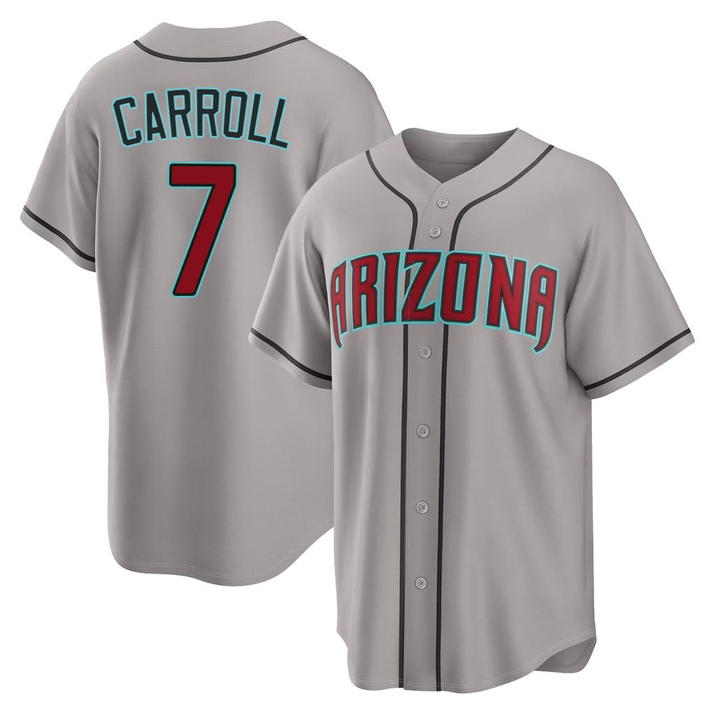 Arizona #7 Carroll Player Baseball Short Sleeve Gray Jersey Corbin For Men Women Youth Gift