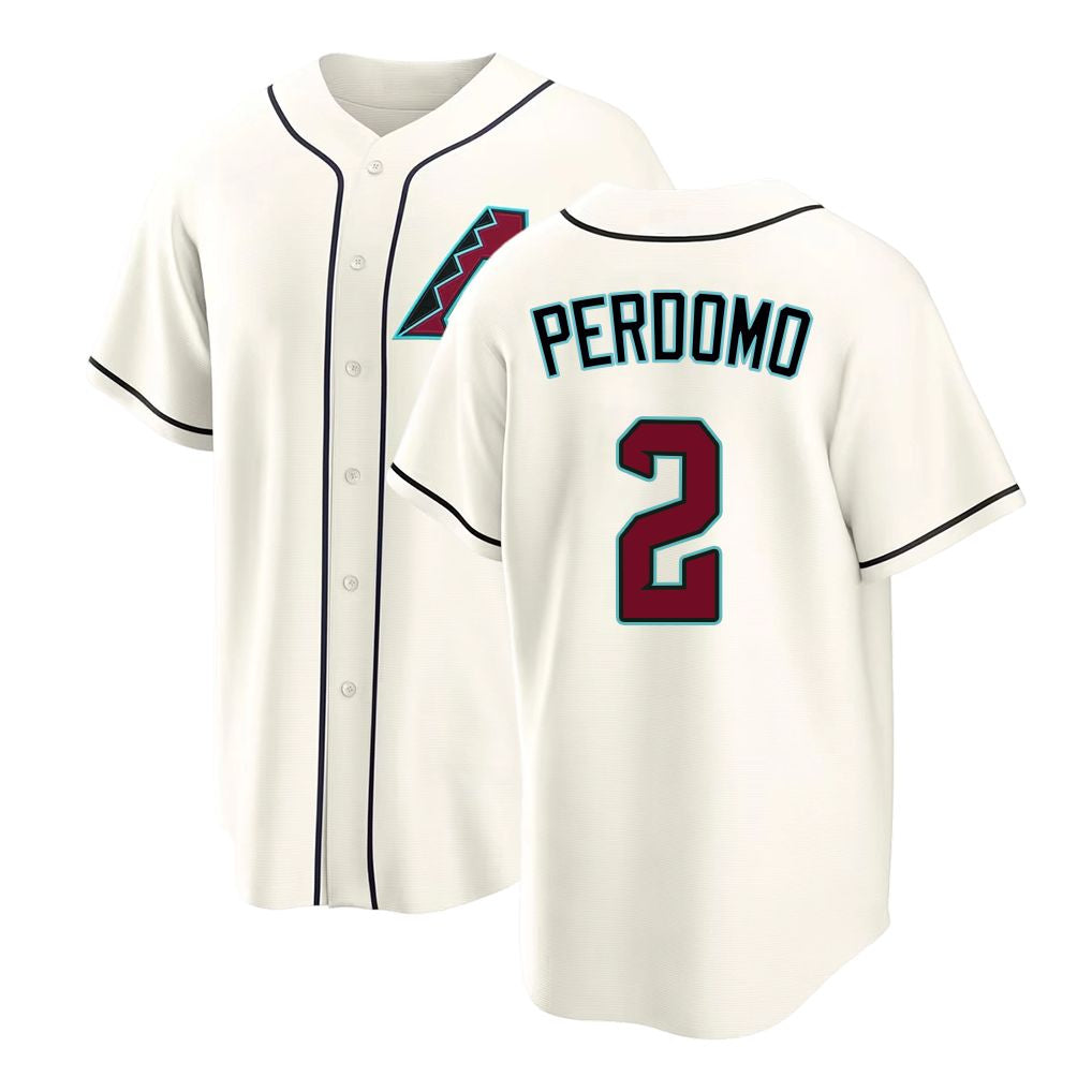 Arizona #2 Perdomo Player Baseball Short Sleeve Cream Jersey Geraldo For Men Women Youth Gift
