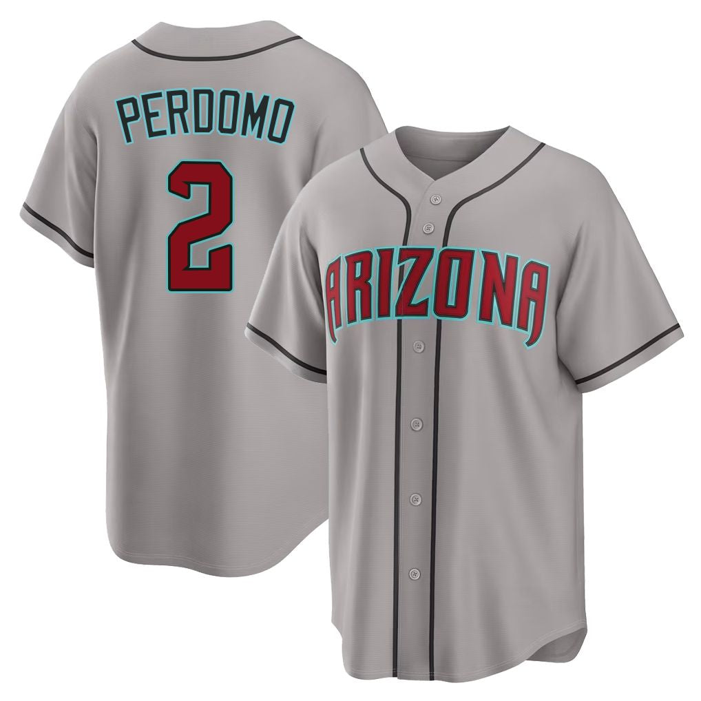Arizona #2 Perdomo Player Baseball Short Sleeve Gray Jersey Geraldo For Men Women Youth Gift