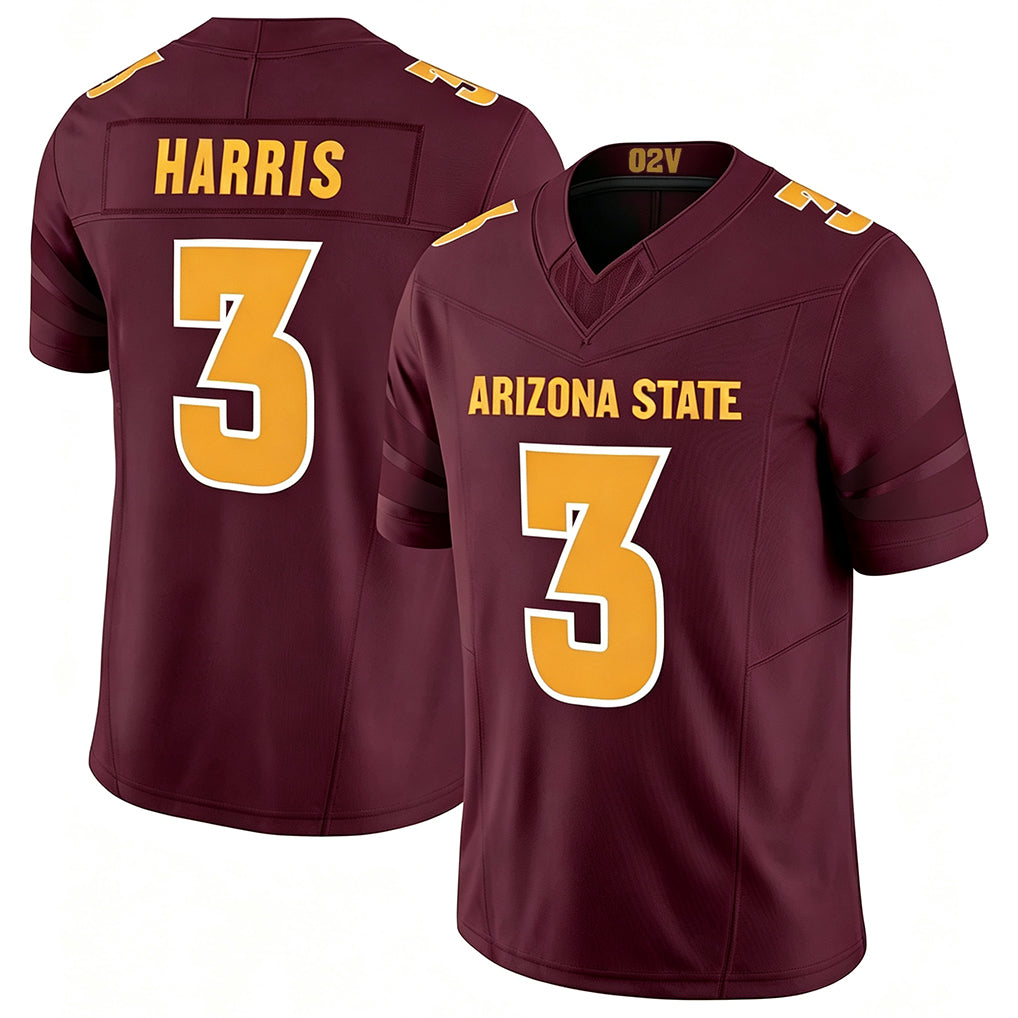 Arizona St. #3 Harris Player College Football V Neck Short Sleeve Maroon Jersey Reed For Men Youth Women
