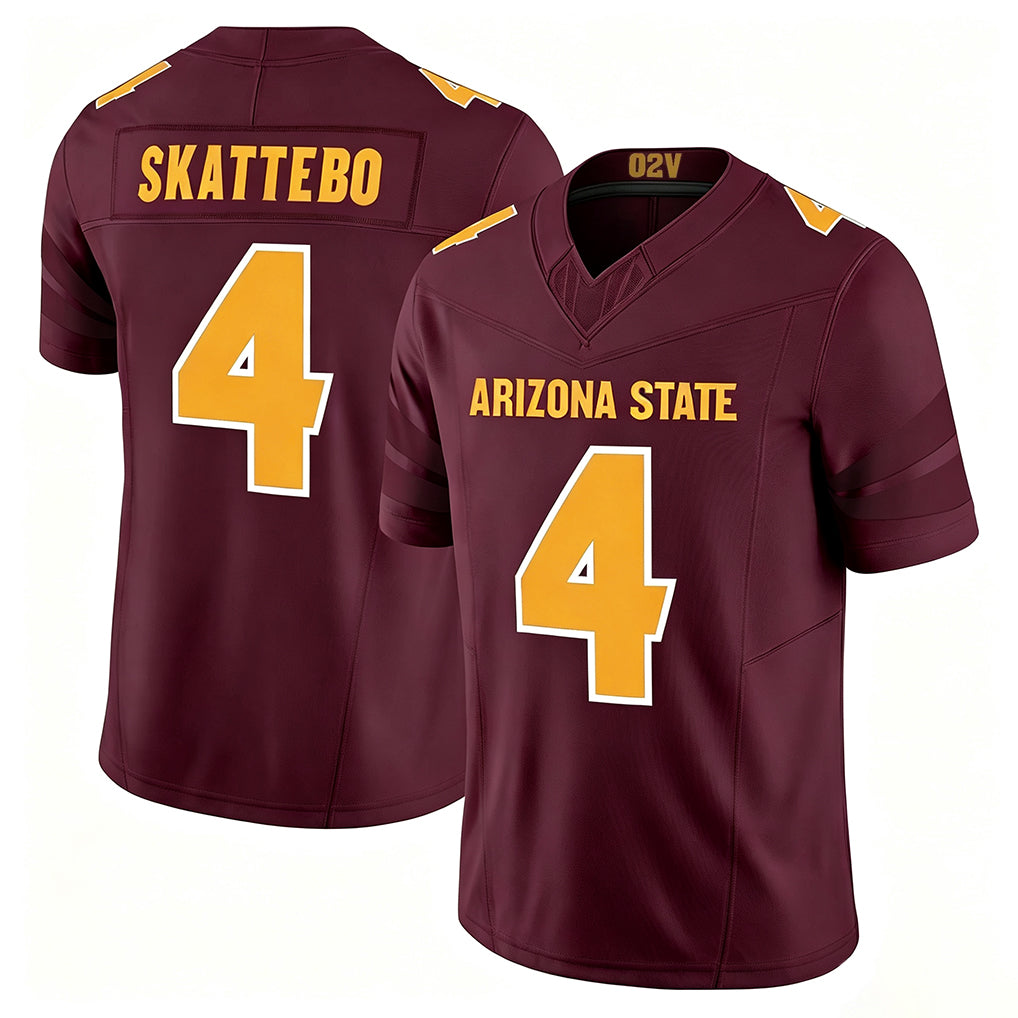 Arizona St. #4 Skattebo Player College Football V Neck Short Sleeve Maroon Jersey Cam For Men Youth Women