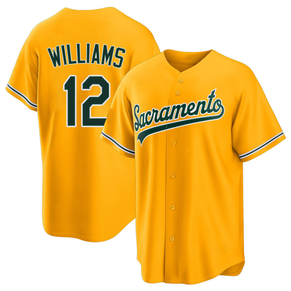 West Sacramento #12 Williams Player Baseball Short Sleeve Gold Jersey Alika For Men Women Youth Gift