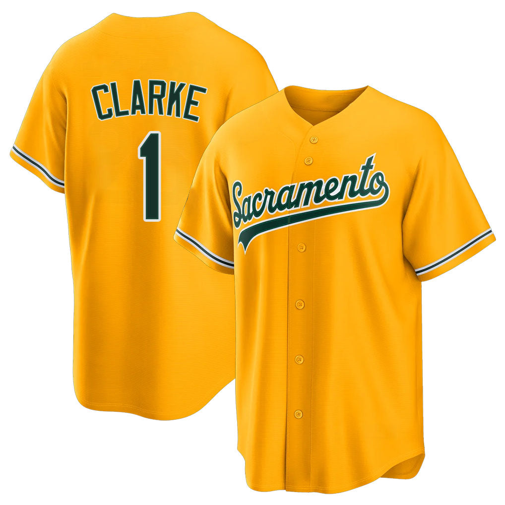 West Sacramento #1 Clarke Player Baseball Short Sleeve Gold Jersey Danzel For Men Women Youth Gift