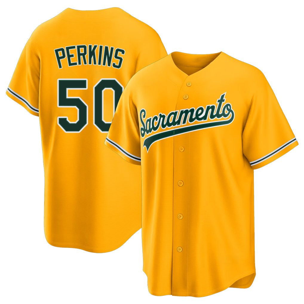 West Sacramento #50 Perkins Player Baseball Short Sleeve Gold Jersey Jack For Men Women Youth Gift