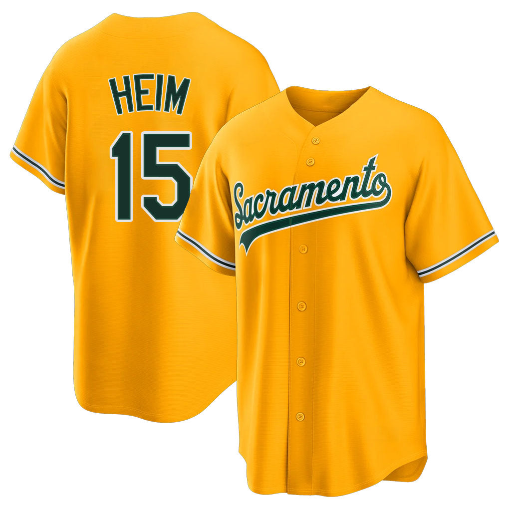 West Sacramento #15 Heim Player Baseball Short Sleeve Gold Jersey Jonah For Men Women Youth Gift