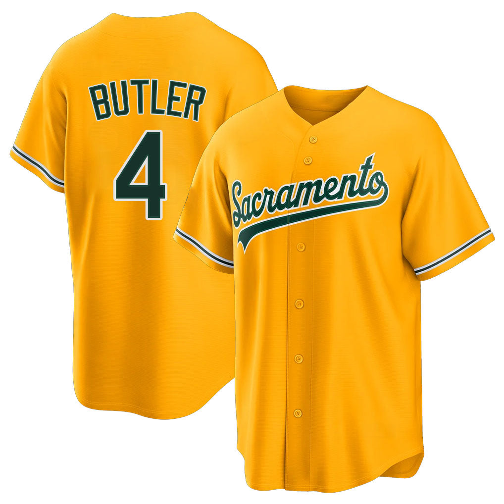 West Sacramento #4 Butler Player Baseball Short Sleeve Gold Jersey Lawrence For Men Women Youth Gift
