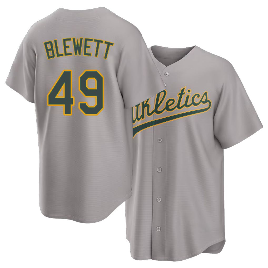 West Sacramento #49 Blewett Player Baseball Short Sleeve Gray Jersey Scott For Men Women Youth Gift