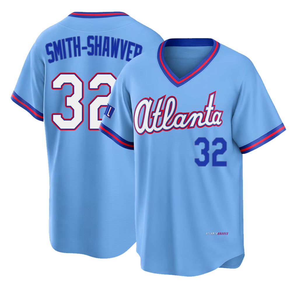Atlanta #32 Smith-Shawver Player Baseball Short Sleeve Powder Blue Jersey AJ For Men Women Youth Gift