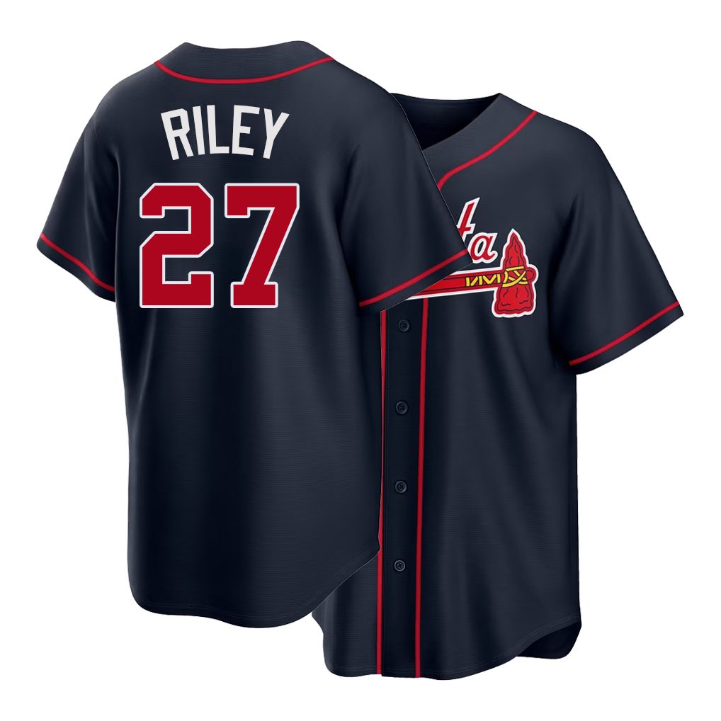 Atlanta #27 Riley Player Baseball Short Sleeve Navy Jersey Austin For Men Women Youth Gift