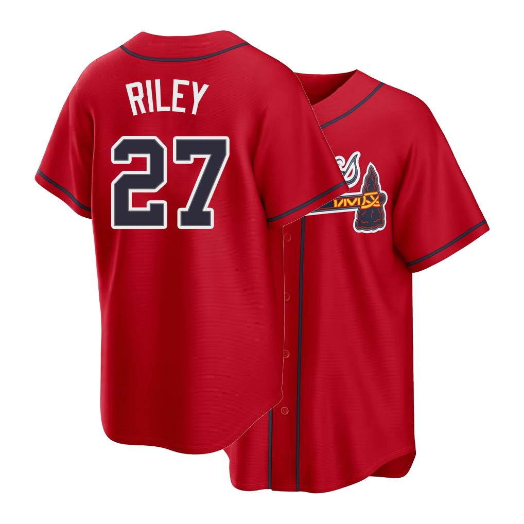 Atlanta #27 Riley Player Baseball Short Sleeve Red Jersey Austin For Men Women Youth Gift