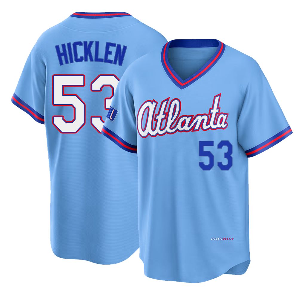 Atlanta #53 Hicklen Player Baseball Short Sleeve Powder Blue Jersey Brewer For Men Women Youth Gift